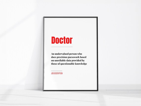 Doctor Funny Job Description Definition Red Typography Medical Humor Art Poster