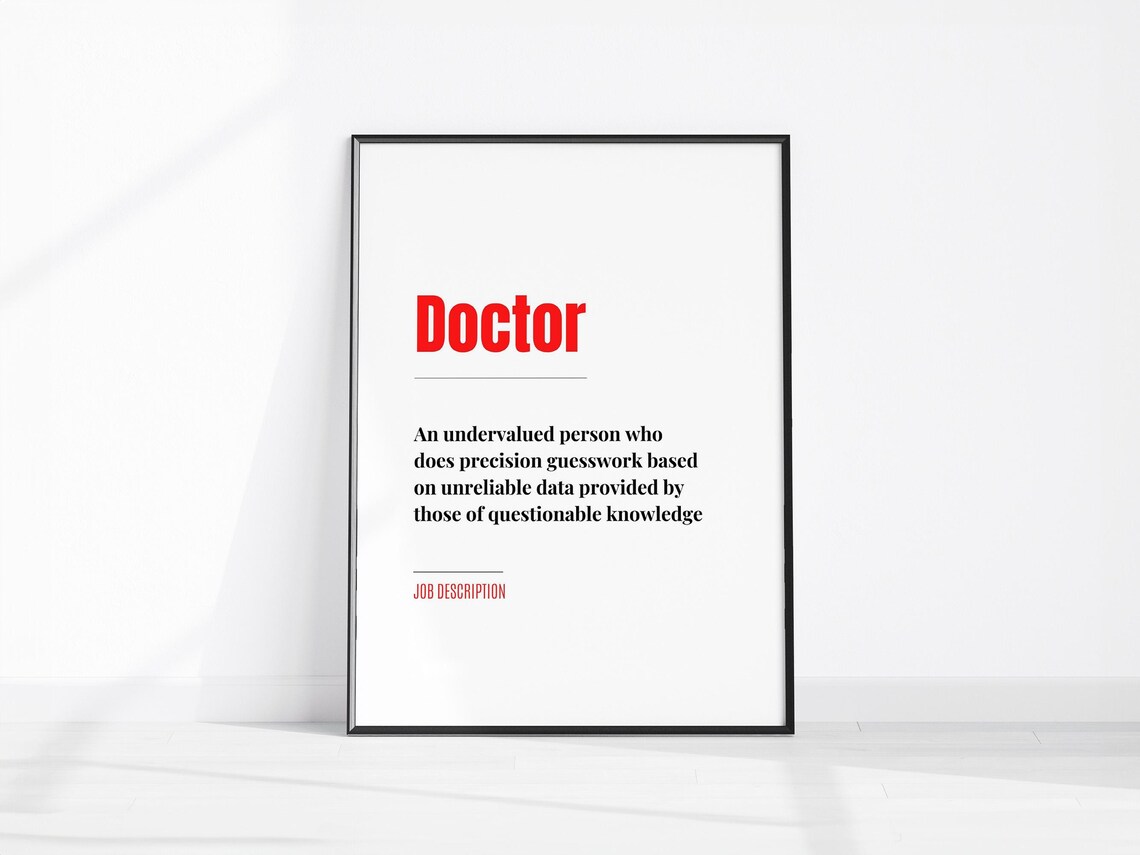 Doctor Funny Job Description Definition Red Typography Medical Humor Art Poster