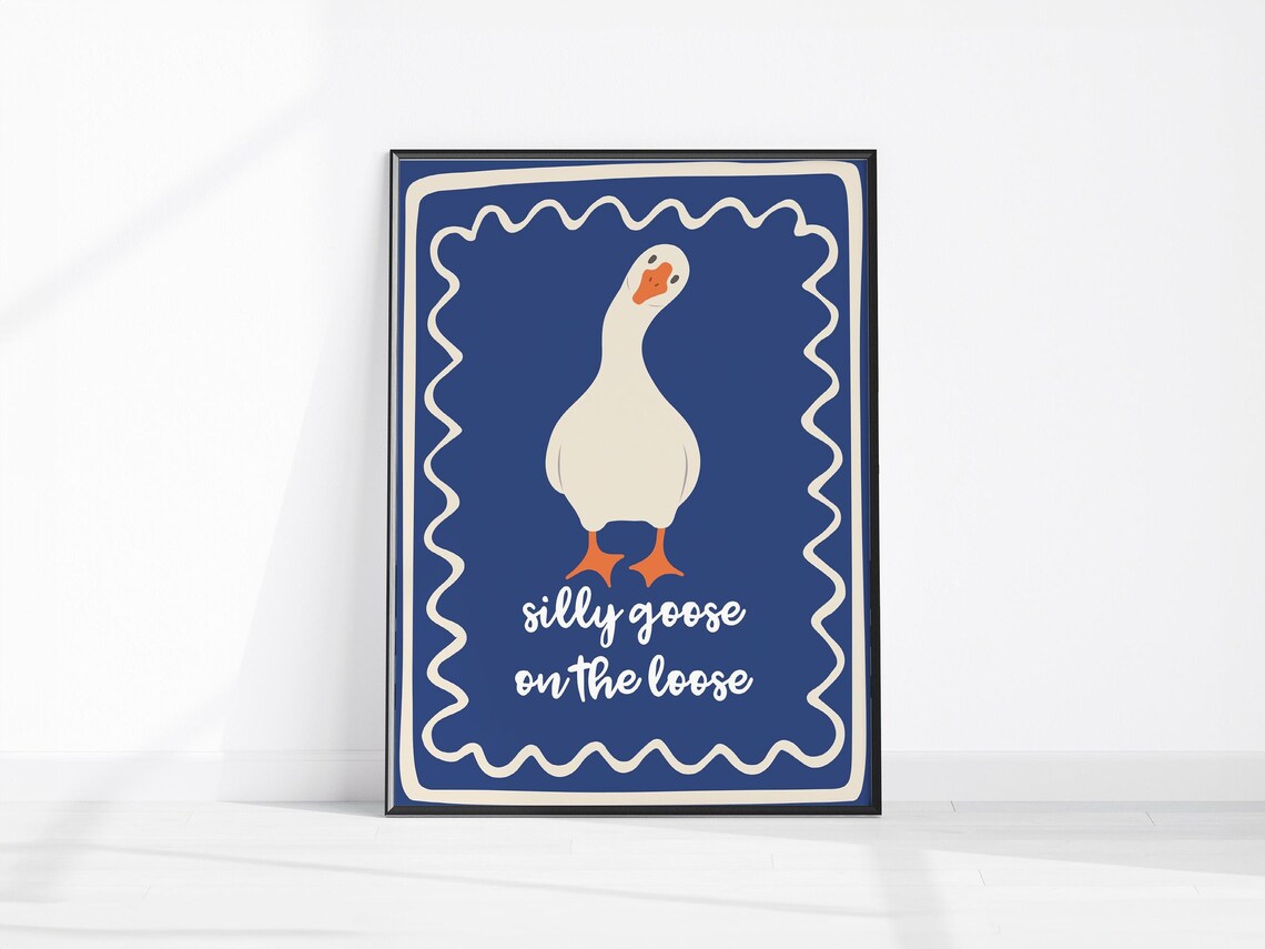Silly Goose on the Loose Navy Blue Retro Funny Animal Quote Poster