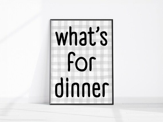 Whats For Dinner Retro Gingham Typography Kitchen Quote Poster