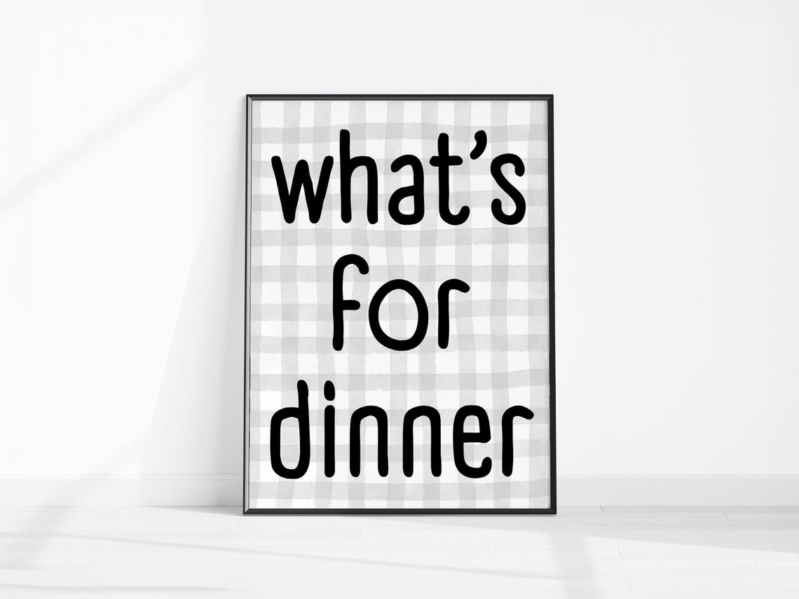 Whats For Dinner Retro Gingham Typography Kitchen Quote Poster