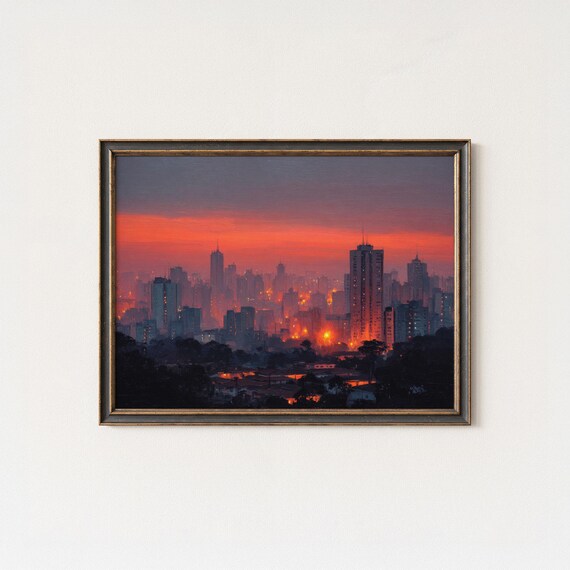 So Paulo Sunset Skyline Print Brazil Cityscape Urban Lights