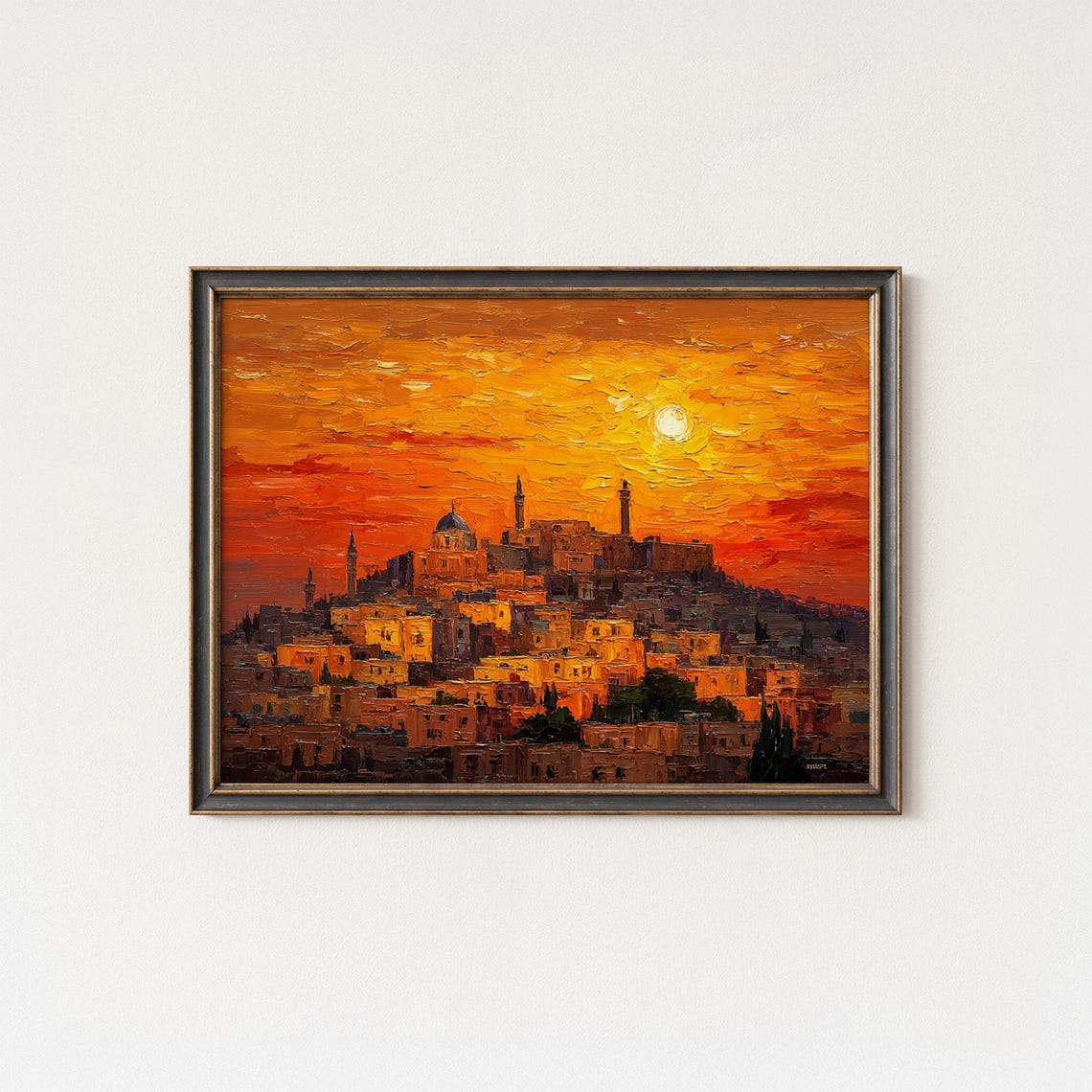 Amman Citadel Fiery Sunset Palette Knife Cityscape Painting Poster