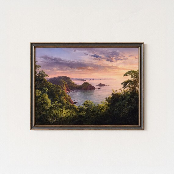 Tropical Pacific Cove Sunset Jungle Coast Ocean Waves Art Poster