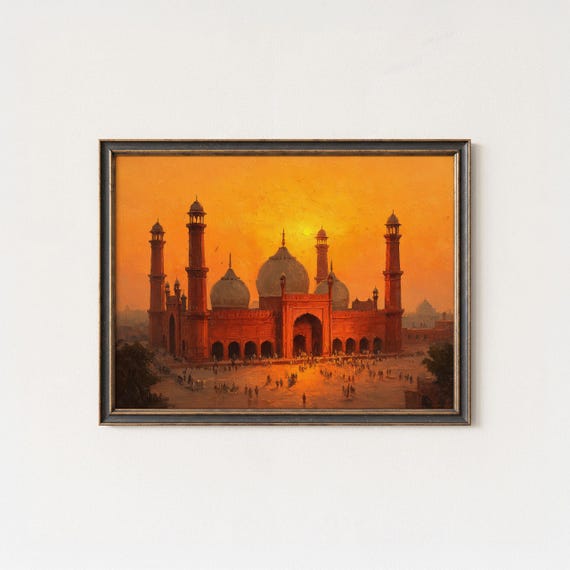Badshahi Mosque Sunset Oil Painting Lahore Pakistan Islamic Architecture Art Print