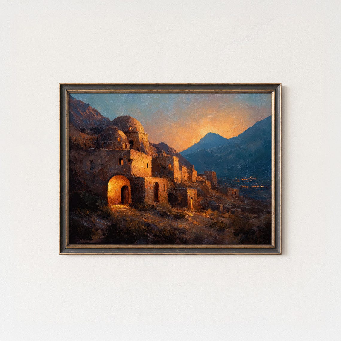 Cave Town Sunset Art Print Ancient Desert Monastery Landscape