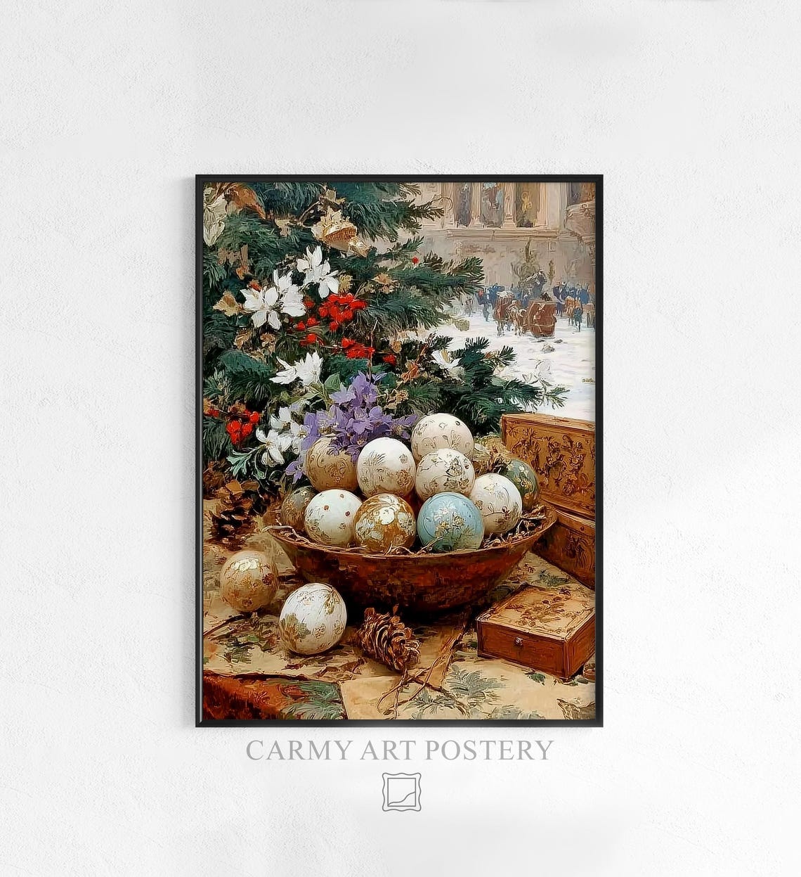 Vintage Christmas Still Life with Painted Baubles Winter Poster