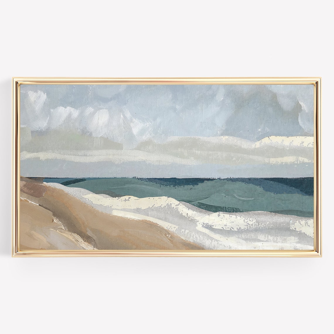 Tranquil Abstract Beach Waves Blue Gray Modern Coastal Art Poster