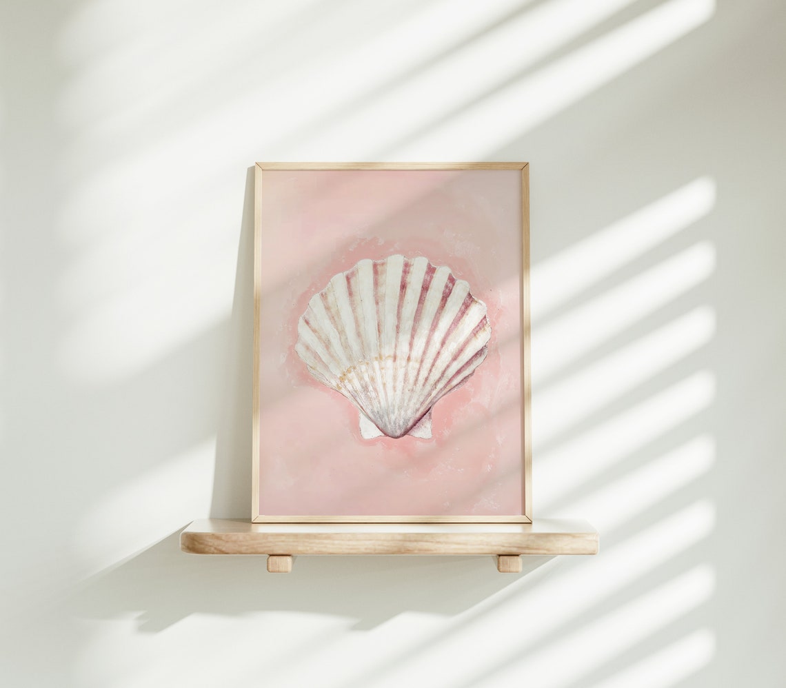 Pink Blush Scallop Seashell Watercolor Coastal Beach Wall Art - Image 4