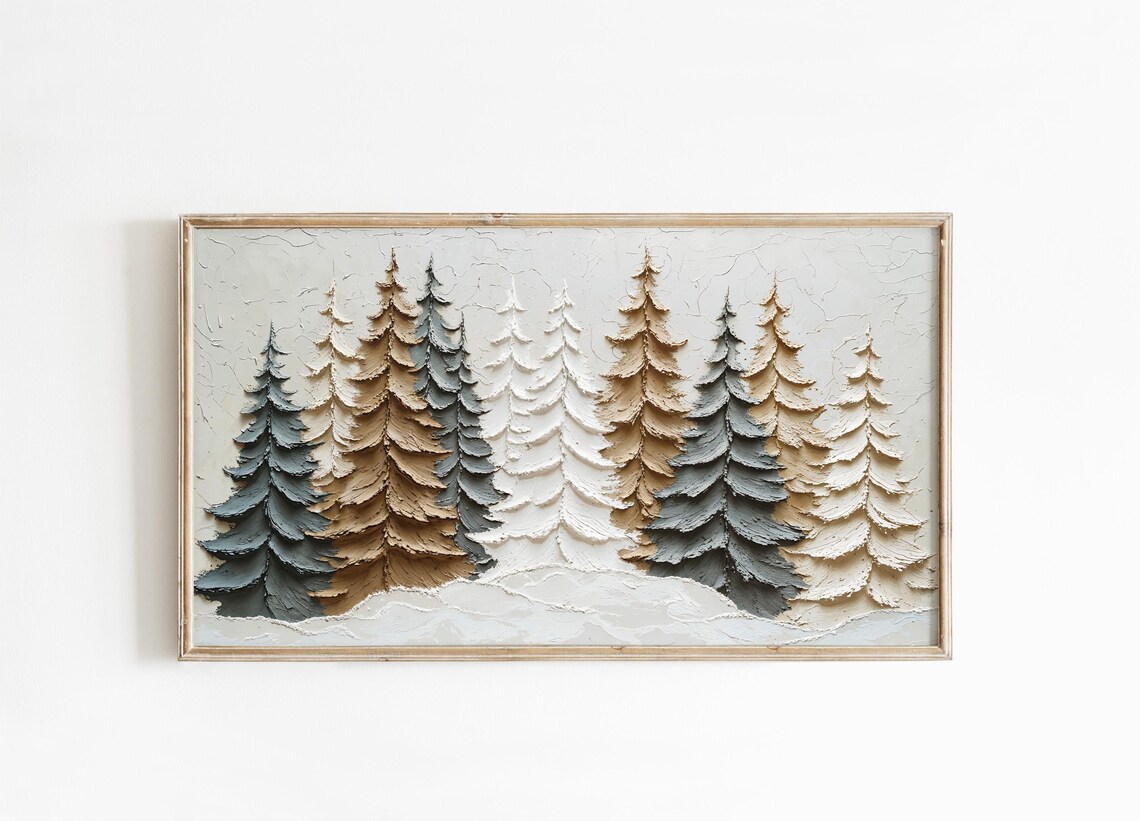 Winter Abstract Trees Christmas Art Print, Neutral - Image 4
