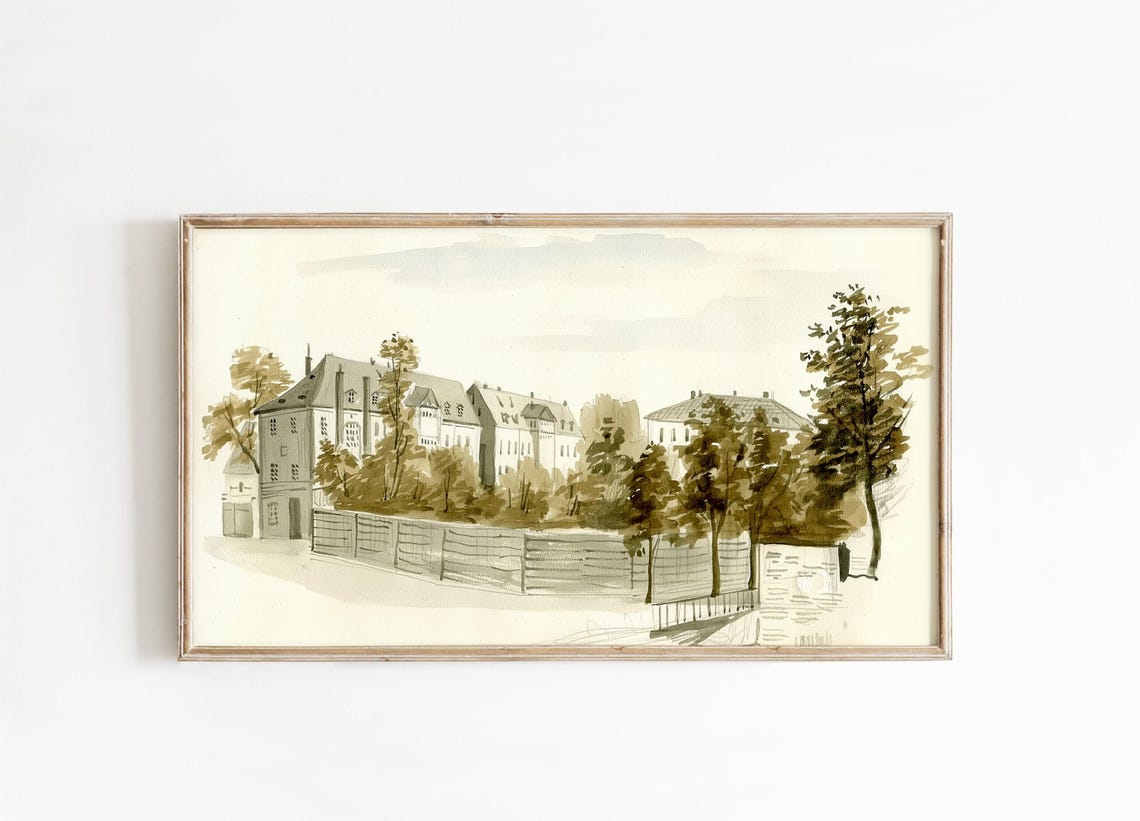 Frame Tv Art European Building Vintage Architecture Sketch Neutral Green Screensaver