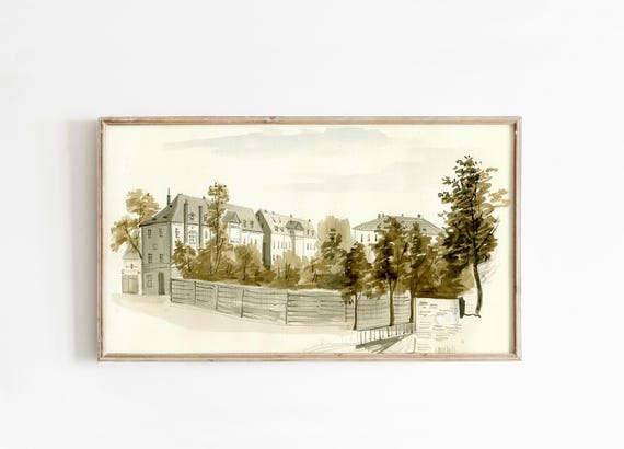 Frame Tv Art European Building Vintage Architecture Sketch Neutral Green Screensaver