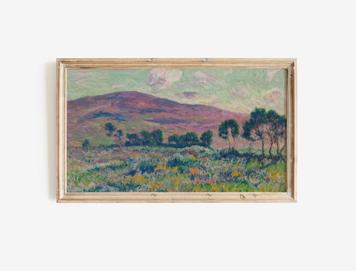 Purple Mountain Meadow Impressionist Wildflower Landscape Poster - Image 2