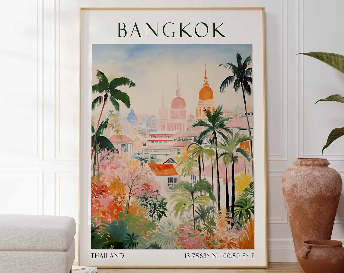 Bangkok Travel Print Bangkok Travel Poster Asian Travel Poster Southeast Asia Decor Thailand Wall Art Home Decor Thailand Wall Decor