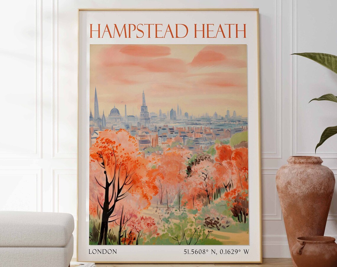 Hampstead Heath London Skyline Autumn Trees View Travel Poster