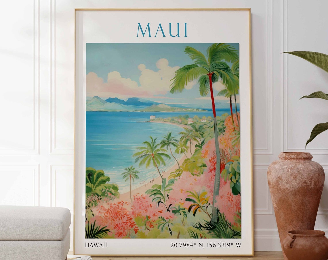 Hawaii Kauai Travel Poster Maui Hawaii Travel Poster Print Hawaii Travel Poster Wall Art Hawaii Islands Coastal Travel Poster