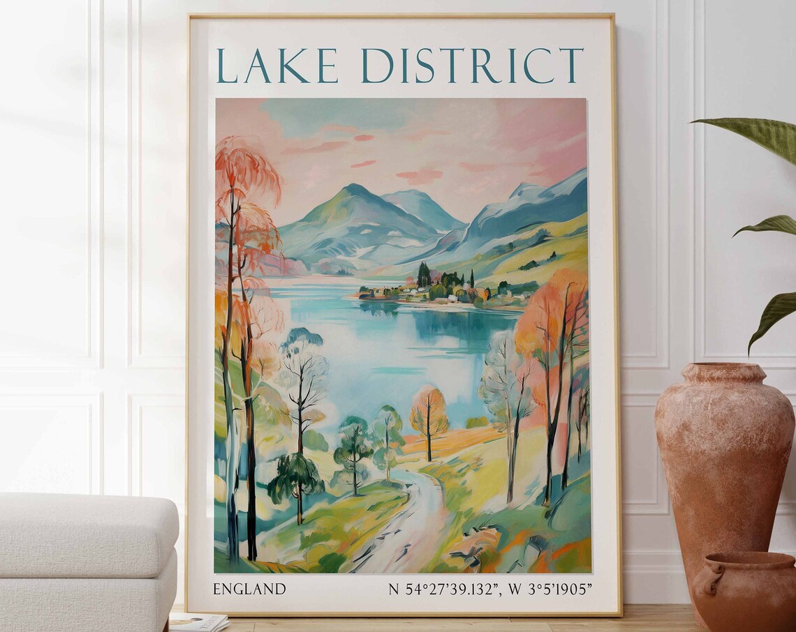 Lake District Mountain Lake Autumn Fells England Travel Poster