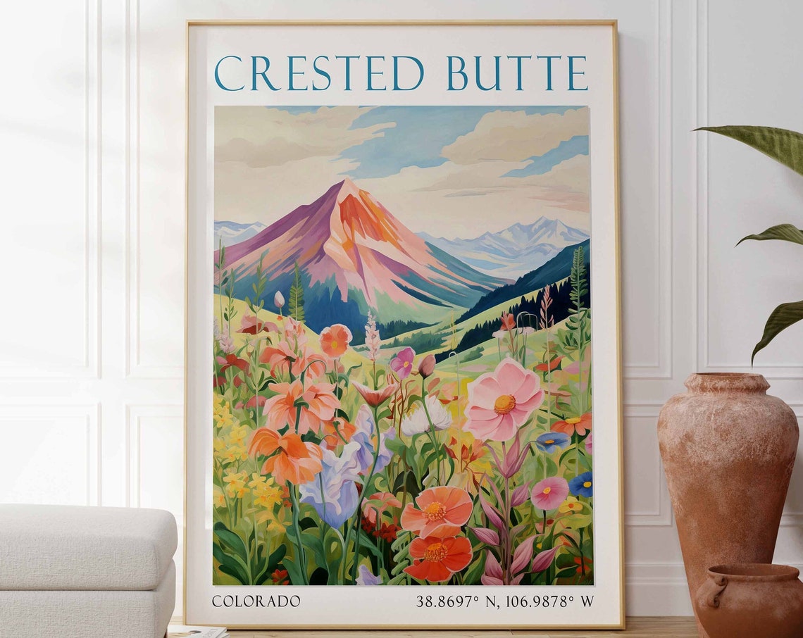 Crested Butte Colorado Travel Poster Wildflower Mountain Art