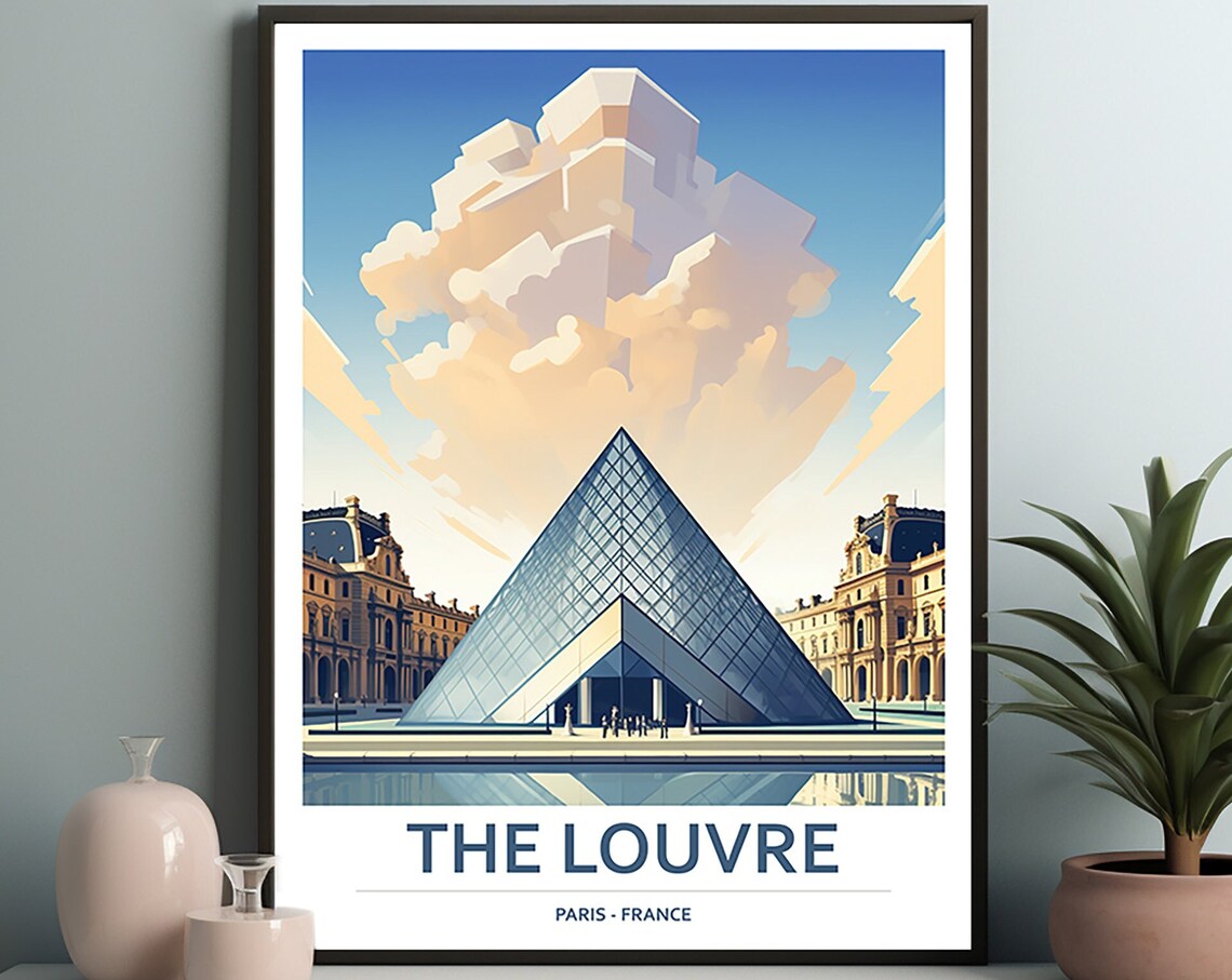 The Louvre Paris France Glass Pyramid Museum Courtyard Travel Poster