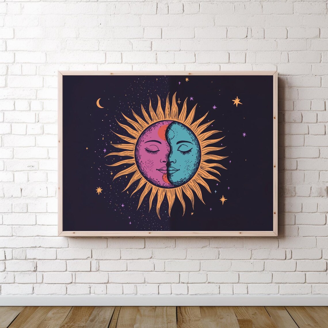 Witchy Celestial Sun Moon Faces Astrology Boho Cosmic Decor Poster - Image 4