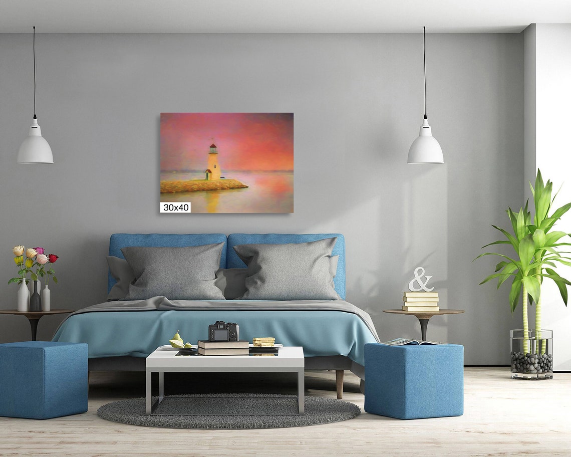 Lake Hefner Lighthouse at Pink Sunset Oklahoma Painterly Poster - Image 5