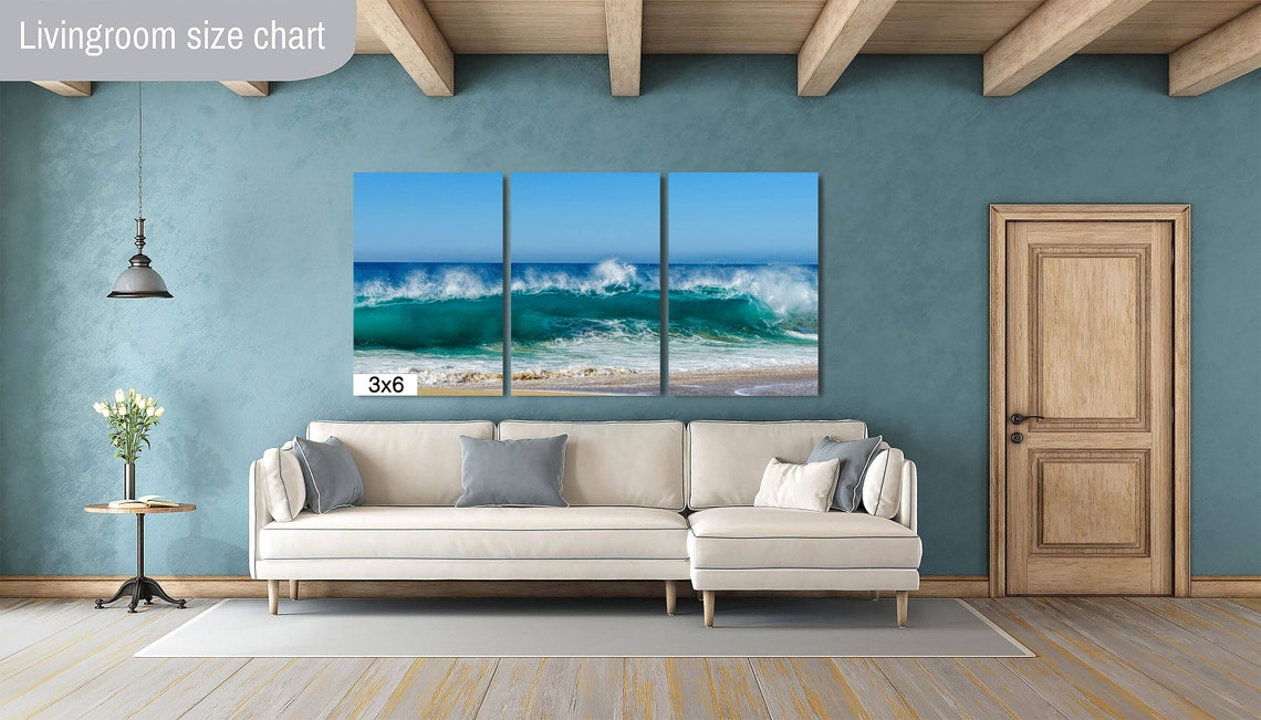 Turquoise Ocean Wave Crashing on Shore Blue Sky Surf Travel Poster - Image 3