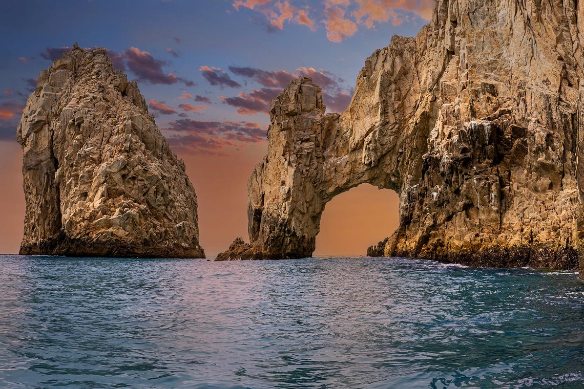 Cabo San Lucas El Arco Arch Golden Sunset Sea Cliffs View Poster