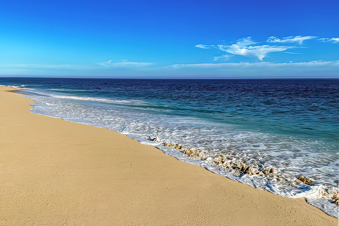 Ocean Waves Beach Scene, Blue Surf Art Print