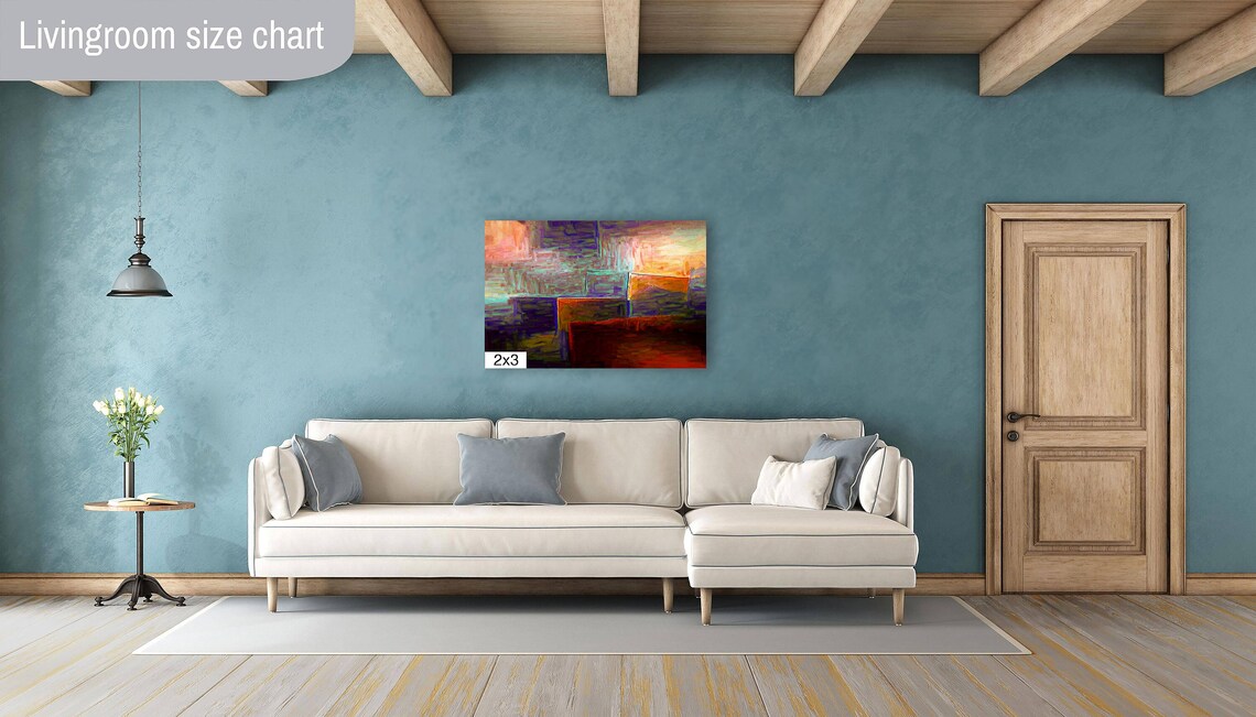 Contemporary Abstract Teal Purple Orange Color Wash Wall Art - Image 4
