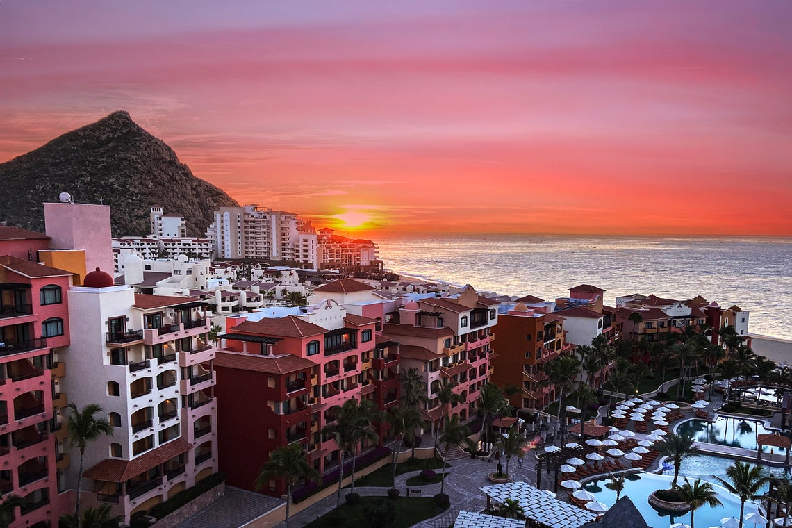 Playa Grande Resort Cabo Pink Sunset Pool Palms Ocean View Poster