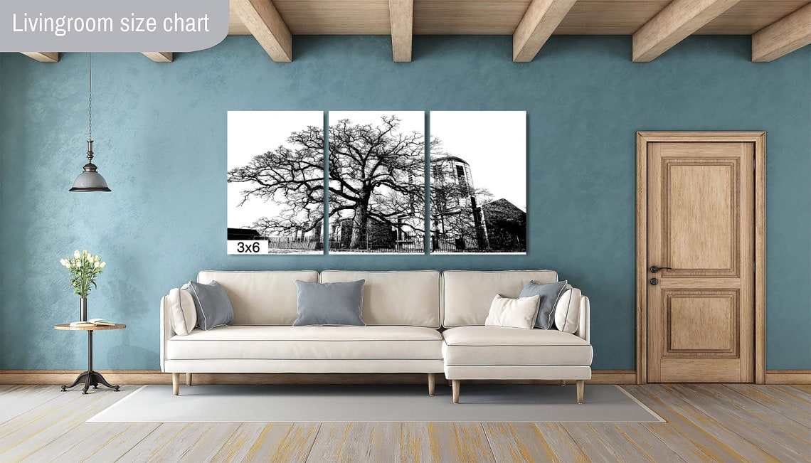 Council Oak Tree Tulsa Black White Winter Silhouette Art Print - Image 2