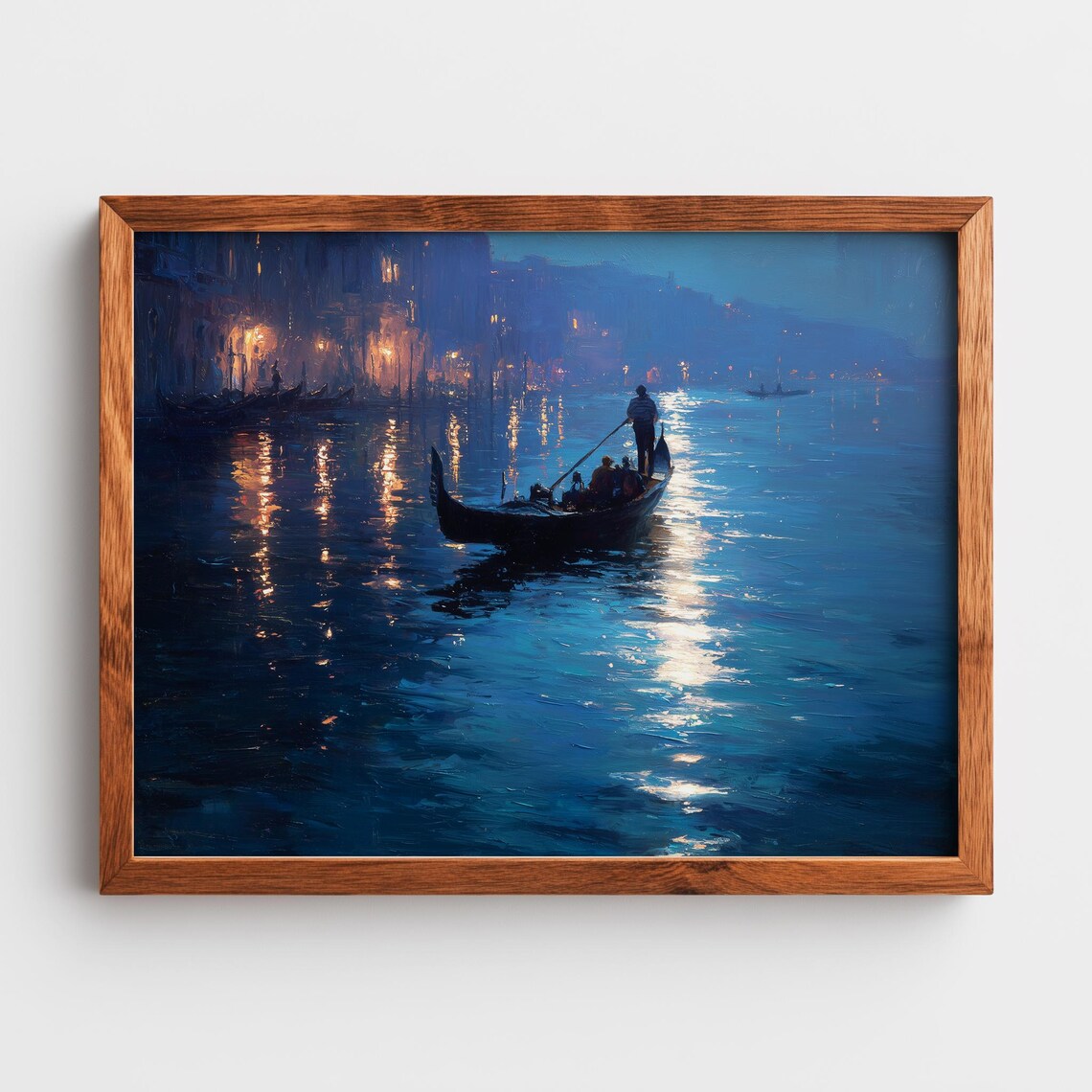 Venice Gondola Moonlit Canal Romantic Oil Painting Night Poster