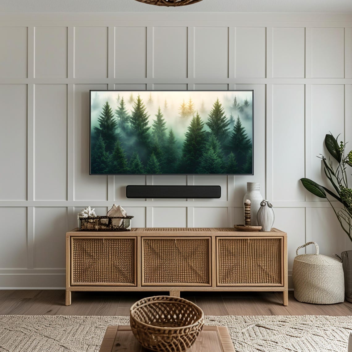 Misty Morning Evergreen Forest Fog Sunlight Serene Nature Art Poster - Image 3