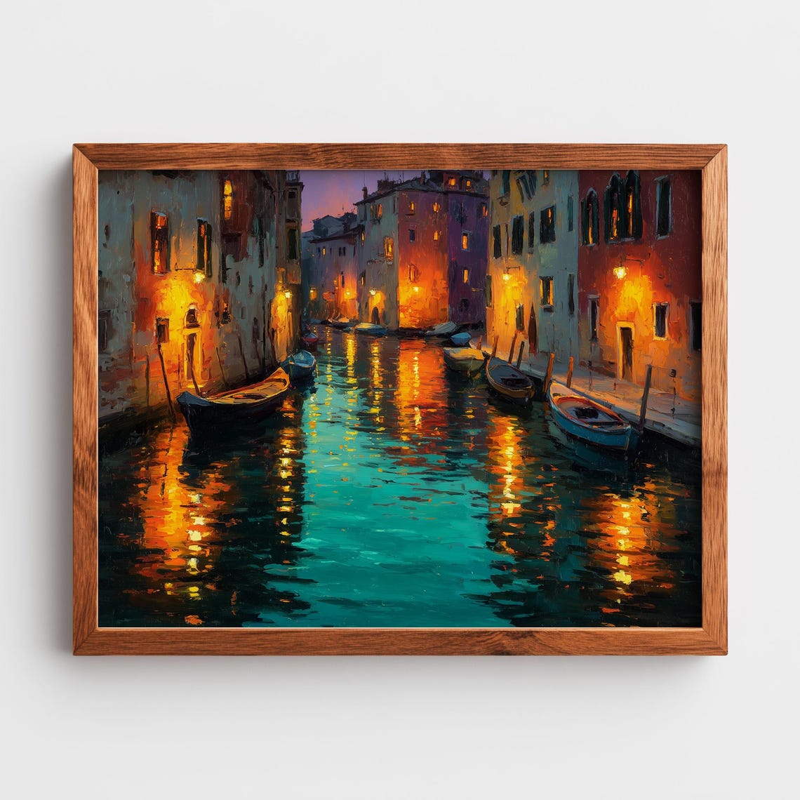 Venice Italy Sunset Canal Oil Painting Gondola Reflection Poster
