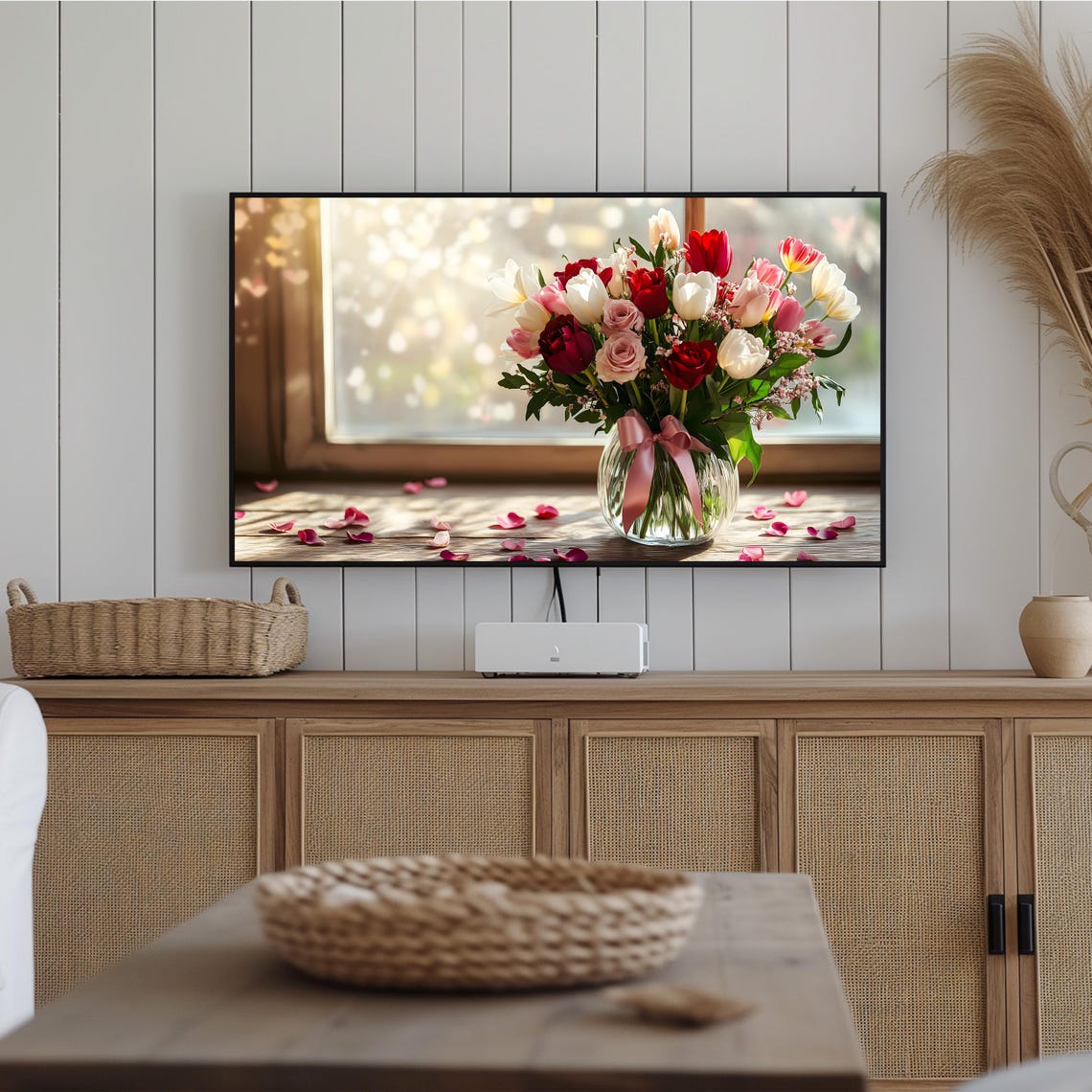 Romantic Rose Tulip Bouquet Vase Sunlit Window Spring Flower Poster - Image 2