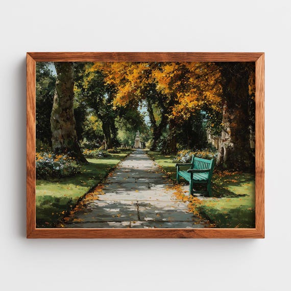 Lush Oak Tree Park Path Painting Serene Green Landscape Classic Nature Scene Calm And Inviting Art 287