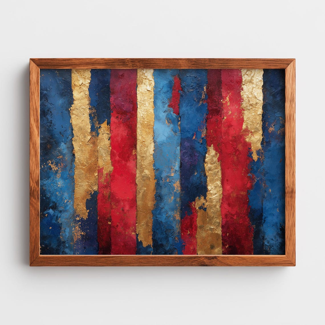 Cobalt Blue Red Gold Abstract Stripes Bold Textured Art Poster
