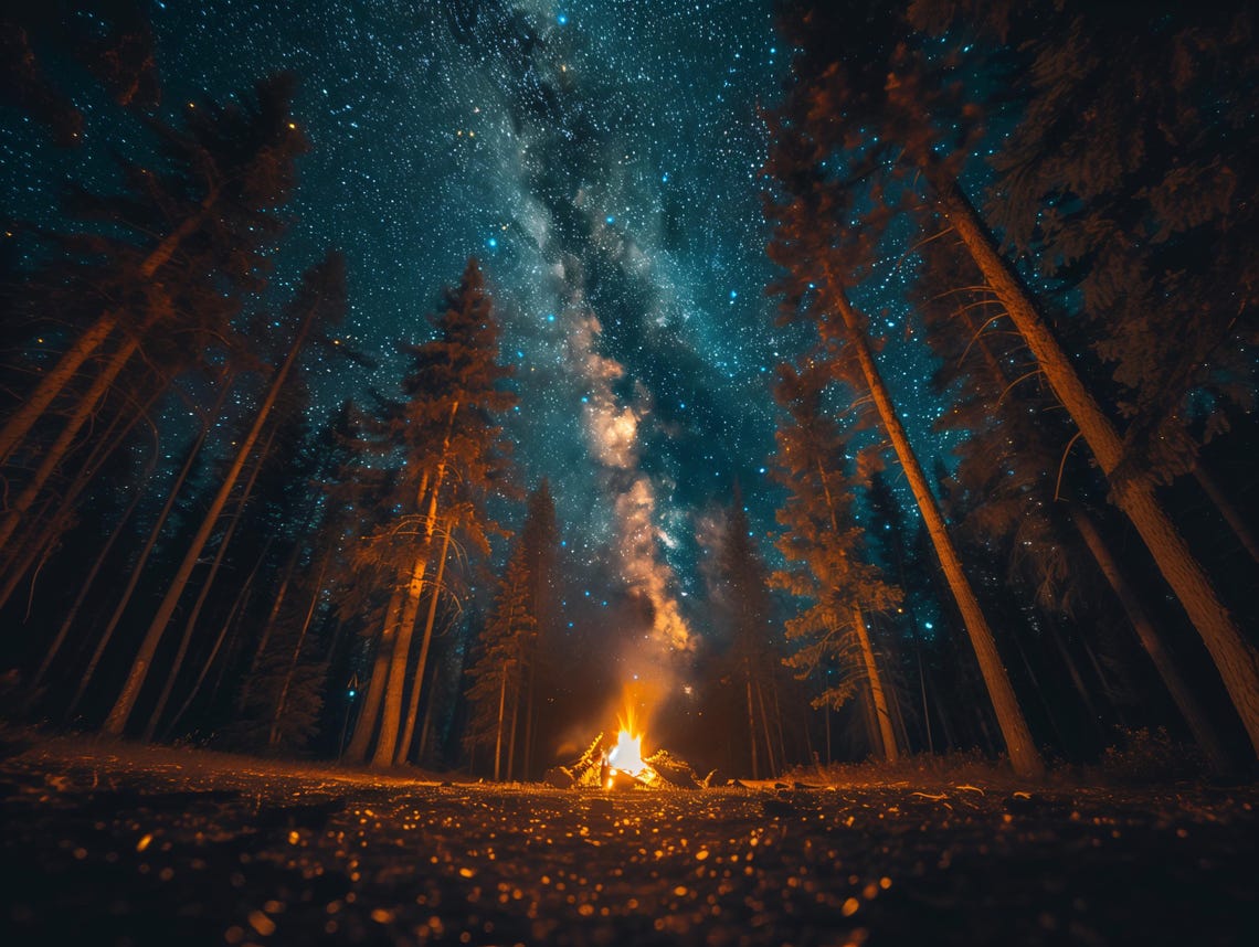 Starry Milky Way Night Sky Pine Forest Campfire Night Sky Poster - Image 2