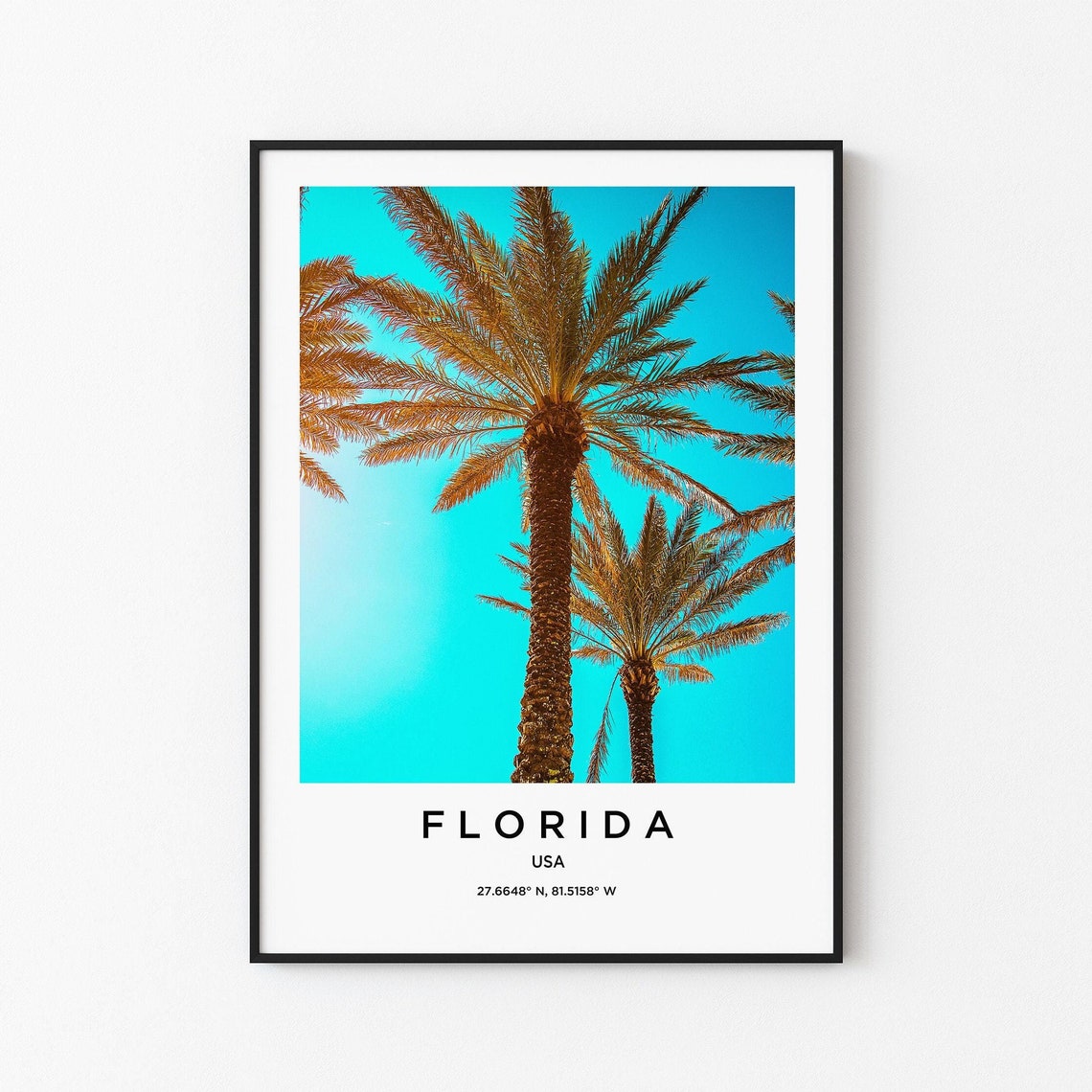 Florida Tropical Palm Trees Against Bright Blue Summer Sky Poster