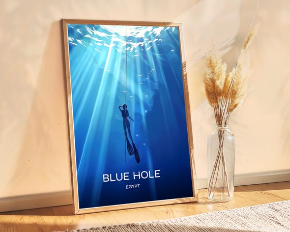 Blue Hole Egypt Poster Exotic Travel Decor Freediving Spot Ocean Scenery Home Or Booking Tropical Island Art