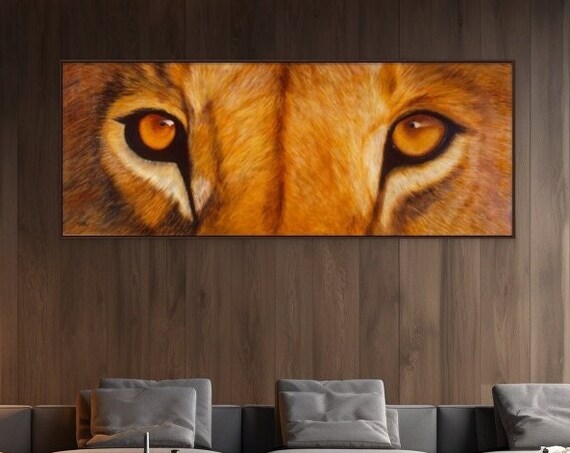 Majestic Lion Eyes Close Up Panoramic Wildlife Big Cat Wall Poster