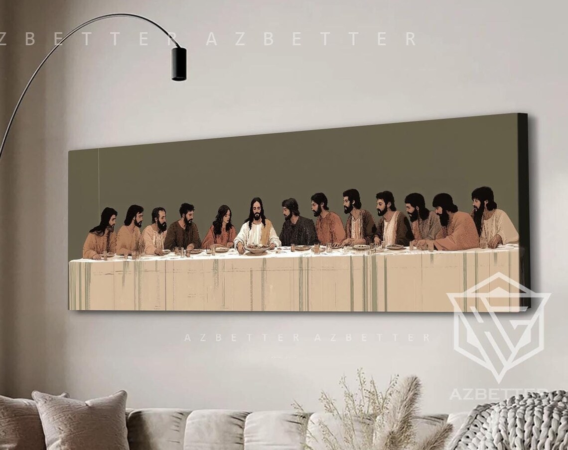 The Last Supper Jesus And Apostles Minimalist Panoramic Canvas Poster