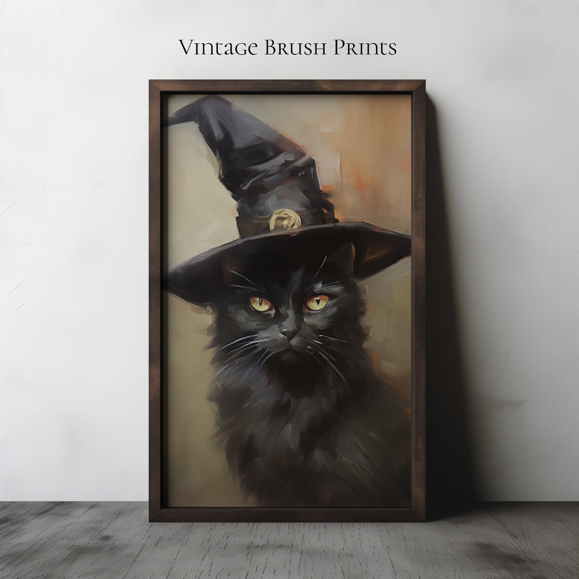 Vintage Halloween Cat Art Print Black Witch