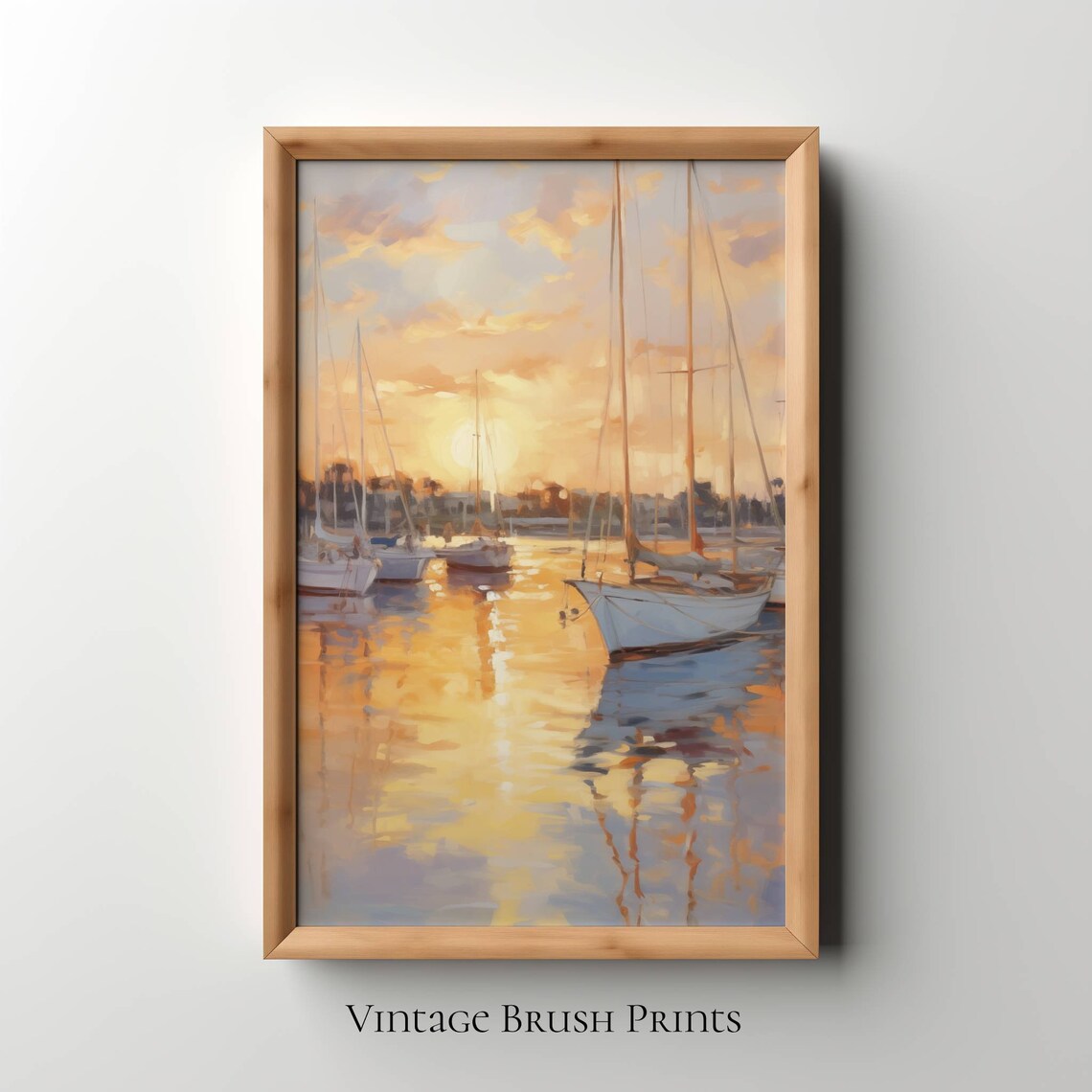 Vintage Sailboat Seascape Art Print, Nautical Marina