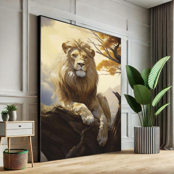 Majestic Lion Portrait Canvas Wall Art Print Modern Wildlife Living Room Decor Statement Piece