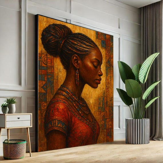 African Heritage Woman Portrait Canvas Wall Art Print Warm Tones Living Room Decor Statement Piece
