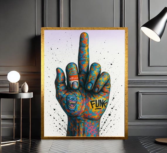 Graffiti Middle Finger Canvas Funk Street Art Print Bold Pop Poster Urban Wall Decor Ready To Hang
