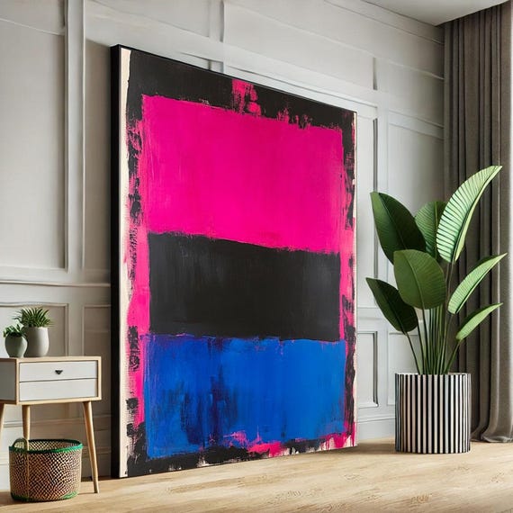 Mark Rothko Inspired Pink And Blue Canvas Bold Color Field Painting For Modern Living Room Decor Statement Piece