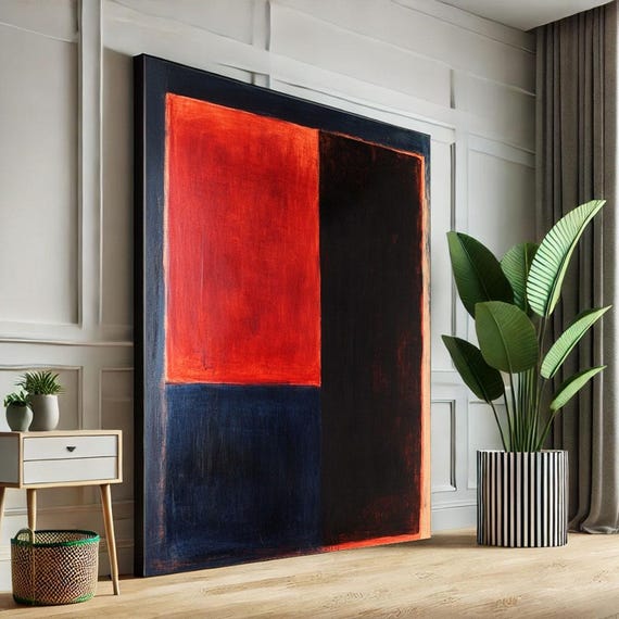 Mark Rothko Inspired Red And Black Canvas Bold Color Field Painting For Modern Art Collectors