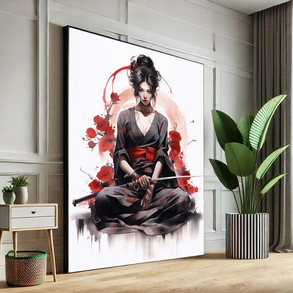 Elegant Samurai Woman Canvas Wall Art Print Modern Asianinspired Living Room Decor Statement Piece